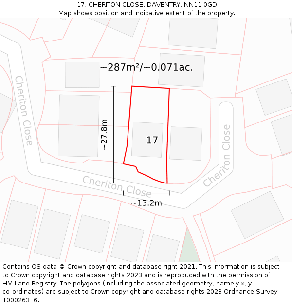 17, CHERITON CLOSE, DAVENTRY, NN11 0GD: Plot and title map