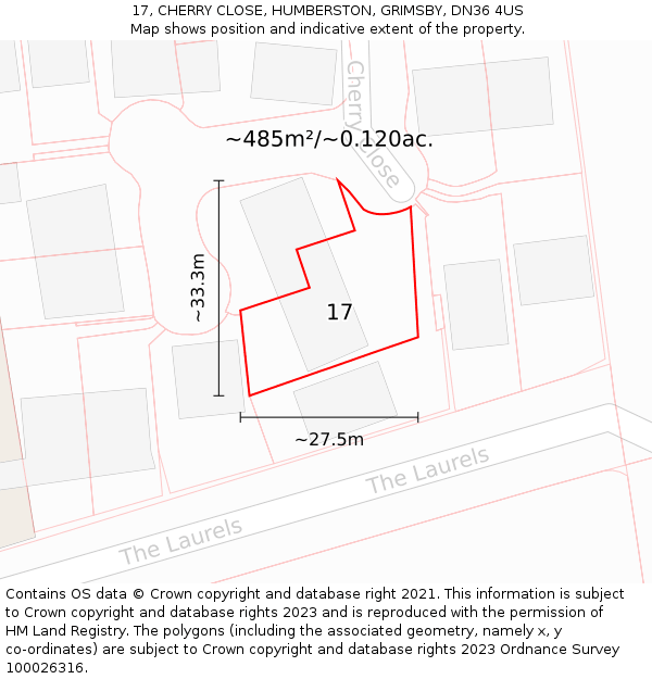 17, CHERRY CLOSE, HUMBERSTON, GRIMSBY, DN36 4US: Plot and title map