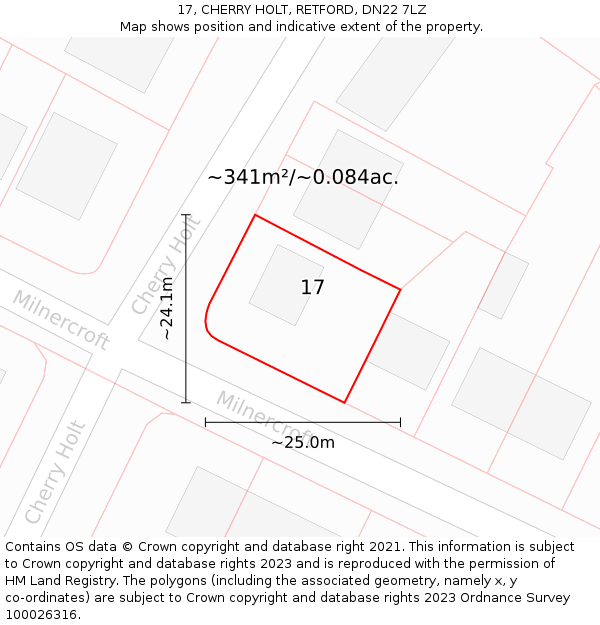 17, CHERRY HOLT, RETFORD, DN22 7LZ: Plot and title map