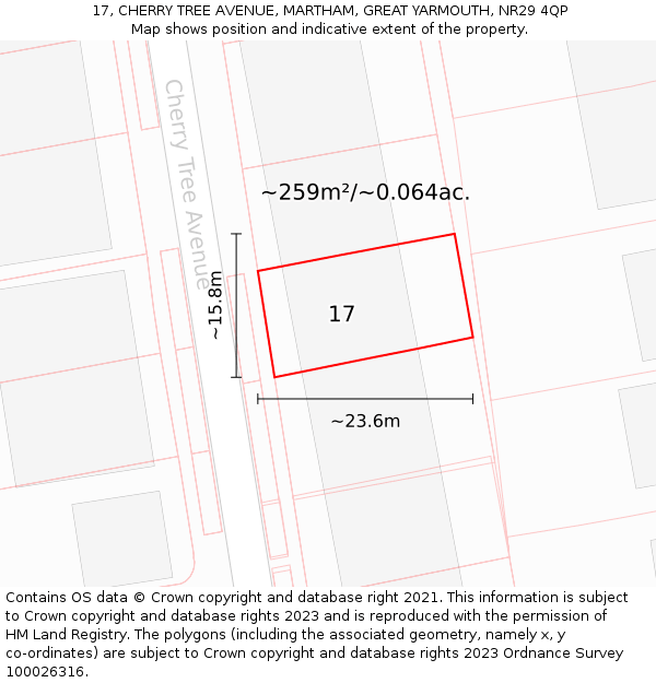 17, CHERRY TREE AVENUE, MARTHAM, GREAT YARMOUTH, NR29 4QP: Plot and title map