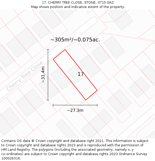 17, CHERRY TREE CLOSE, STONE, ST15 0AZ: Plot and title map