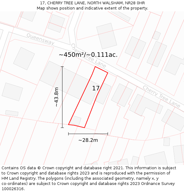 17, CHERRY TREE LANE, NORTH WALSHAM, NR28 0HR: Plot and title map
