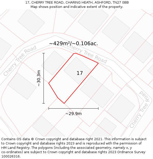 17, CHERRY TREE ROAD, CHARING HEATH, ASHFORD, TN27 0BB: Plot and title map