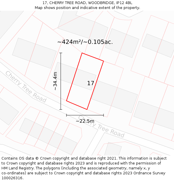17, CHERRY TREE ROAD, WOODBRIDGE, IP12 4BL: Plot and title map