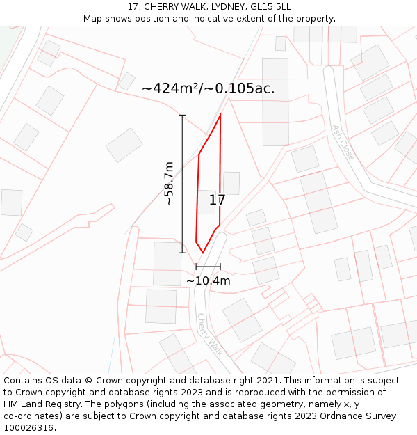 17, CHERRY WALK, LYDNEY, GL15 5LL: Plot and title map