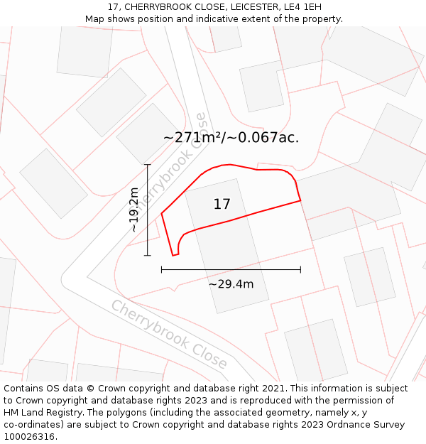 17, CHERRYBROOK CLOSE, LEICESTER, LE4 1EH: Plot and title map
