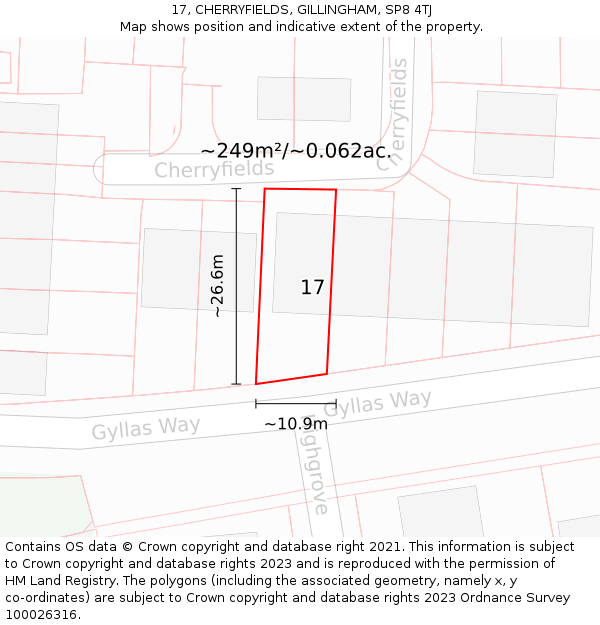 17, CHERRYFIELDS, GILLINGHAM, SP8 4TJ: Plot and title map
