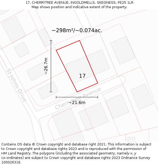 17, CHERRYTREE AVENUE, INGOLDMELLS, SKEGNESS, PE25 1LR: Plot and title map