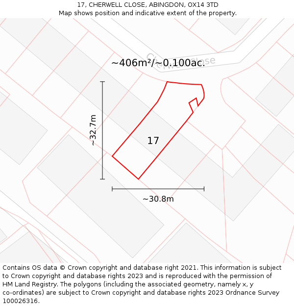 17, CHERWELL CLOSE, ABINGDON, OX14 3TD: Plot and title map