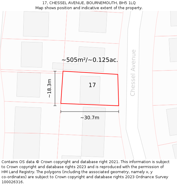 17, CHESSEL AVENUE, BOURNEMOUTH, BH5 1LQ: Plot and title map