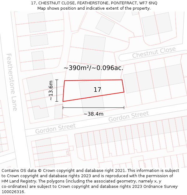 17, CHESTNUT CLOSE, FEATHERSTONE, PONTEFRACT, WF7 6NQ: Plot and title map
