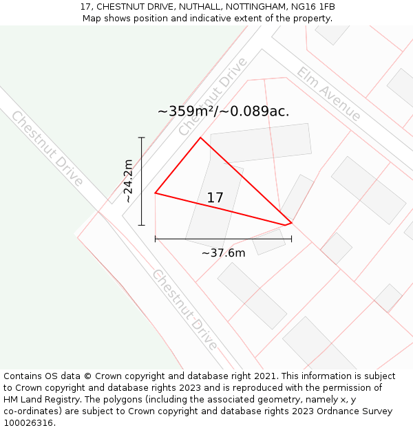 17, CHESTNUT DRIVE, NUTHALL, NOTTINGHAM, NG16 1FB: Plot and title map