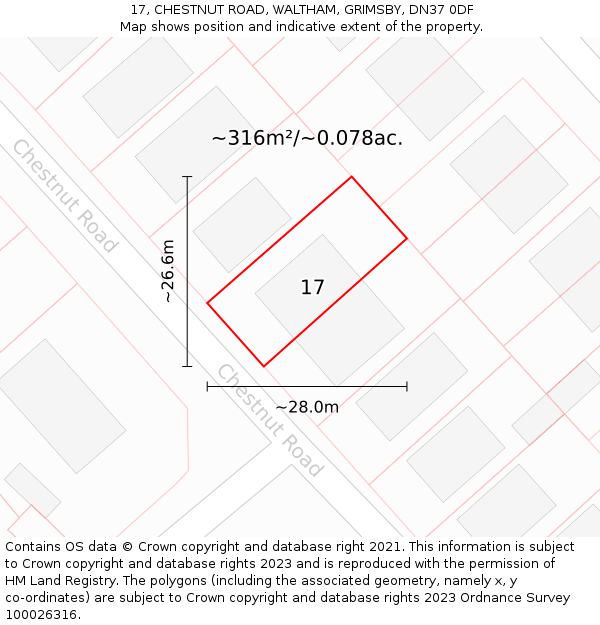 17, CHESTNUT ROAD, WALTHAM, GRIMSBY, DN37 0DF: Plot and title map
