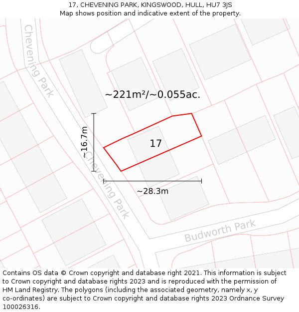 17, CHEVENING PARK, KINGSWOOD, HULL, HU7 3JS: Plot and title map