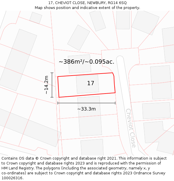 17, CHEVIOT CLOSE, NEWBURY, RG14 6SQ: Plot and title map