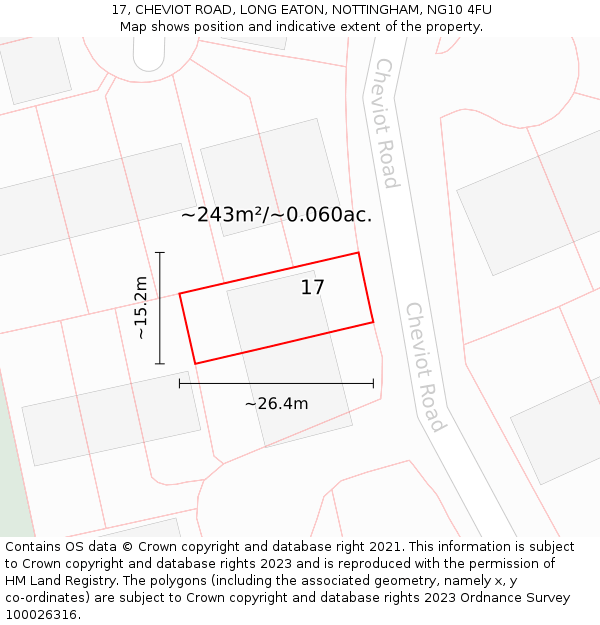 17, CHEVIOT ROAD, LONG EATON, NOTTINGHAM, NG10 4FU: Plot and title map