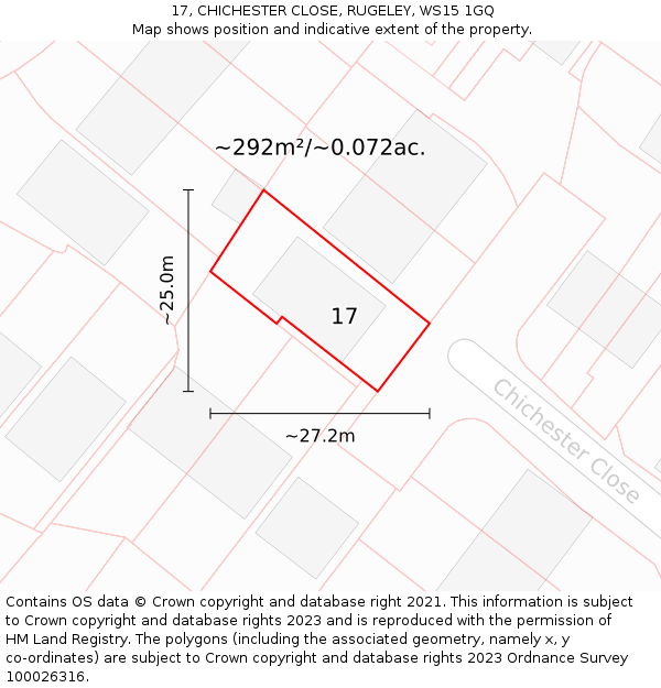 17, CHICHESTER CLOSE, RUGELEY, WS15 1GQ: Plot and title map