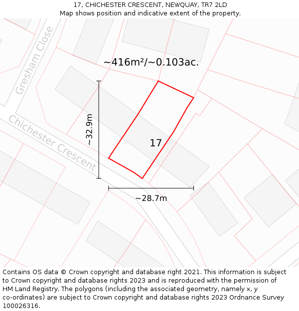 17, CHICHESTER CRESCENT, NEWQUAY, TR7 2LD: Plot and title map