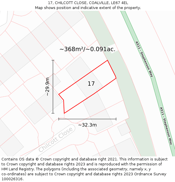 17, CHILCOTT CLOSE, COALVILLE, LE67 4EL: Plot and title map