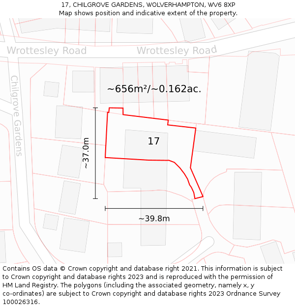 17, CHILGROVE GARDENS, WOLVERHAMPTON, WV6 8XP: Plot and title map