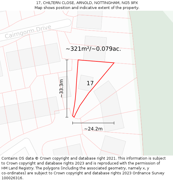 17, CHILTERN CLOSE, ARNOLD, NOTTINGHAM, NG5 9PX: Plot and title map