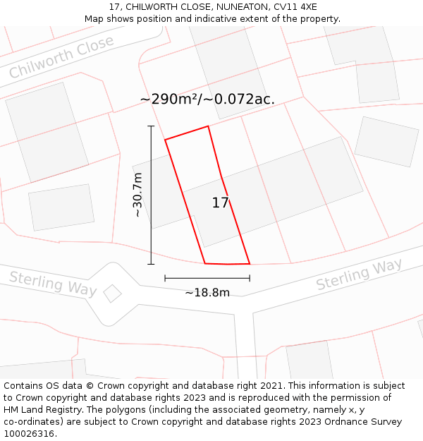 17, CHILWORTH CLOSE, NUNEATON, CV11 4XE: Plot and title map