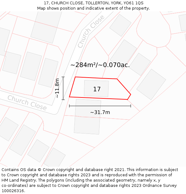 17, CHURCH CLOSE, TOLLERTON, YORK, YO61 1QS: Plot and title map