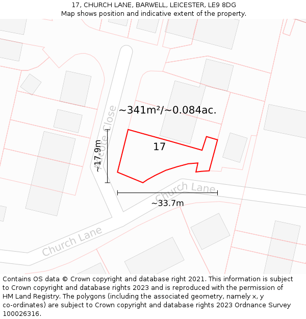 17, CHURCH LANE, BARWELL, LEICESTER, LE9 8DG: Plot and title map