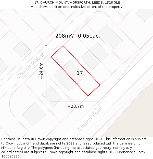 17, CHURCH MOUNT, HORSFORTH, LEEDS, LS18 5LE: Plot and title map