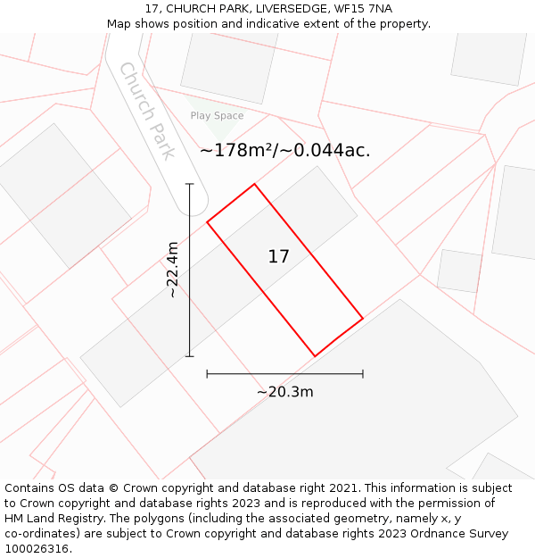 17, CHURCH PARK, LIVERSEDGE, WF15 7NA: Plot and title map