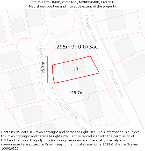 17, CHURCH PARK, OVERTON, MORECAMBE, LA3 3RA: Plot and title map