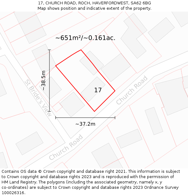 17, CHURCH ROAD, ROCH, HAVERFORDWEST, SA62 6BG: Plot and title map