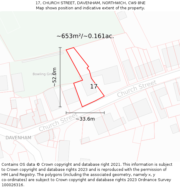 17, CHURCH STREET, DAVENHAM, NORTHWICH, CW9 8NE: Plot and title map
