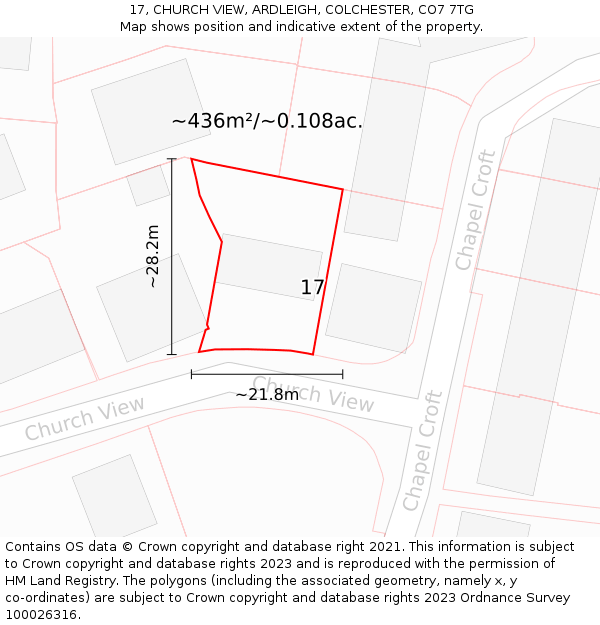 17, CHURCH VIEW, ARDLEIGH, COLCHESTER, CO7 7TG: Plot and title map