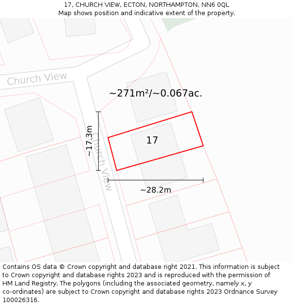 17, CHURCH VIEW, ECTON, NORTHAMPTON, NN6 0QL: Plot and title map