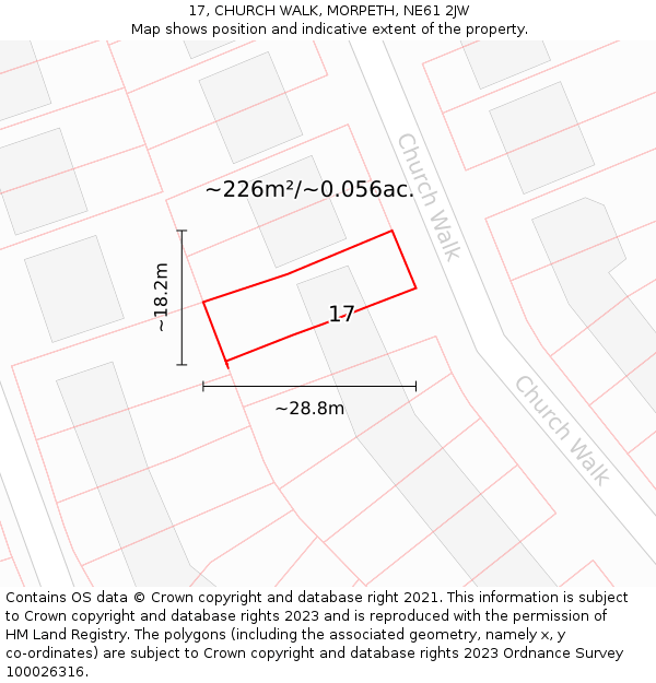 17, CHURCH WALK, MORPETH, NE61 2JW: Plot and title map