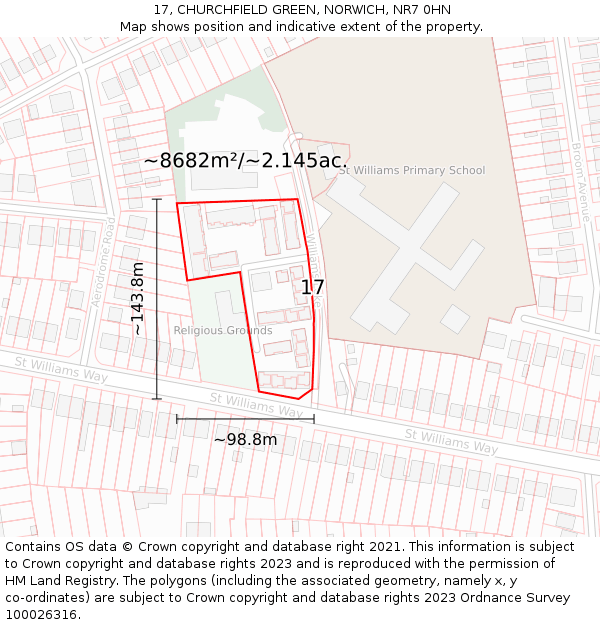 17, CHURCHFIELD GREEN, NORWICH, NR7 0HN: Plot and title map