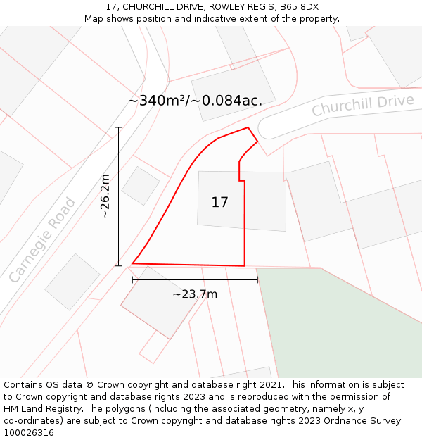 17, CHURCHILL DRIVE, ROWLEY REGIS, B65 8DX: Plot and title map