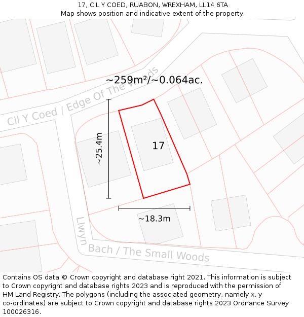 17, CIL Y COED, RUABON, WREXHAM, LL14 6TA: Plot and title map