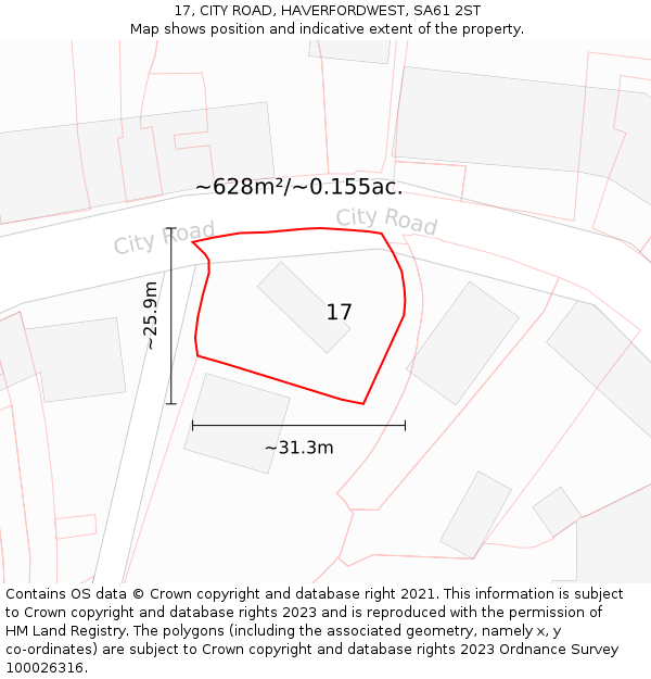 17, CITY ROAD, HAVERFORDWEST, SA61 2ST: Plot and title map