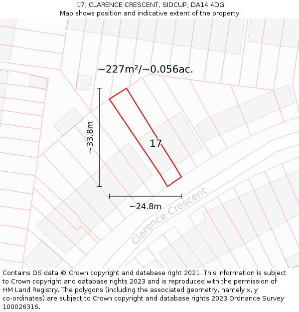 17, CLARENCE CRESCENT, SIDCUP, DA14 4DG: Plot and title map