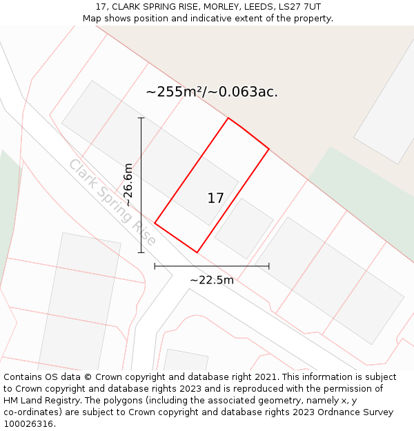 17, CLARK SPRING RISE, MORLEY, LEEDS, LS27 7UT: Plot and title map