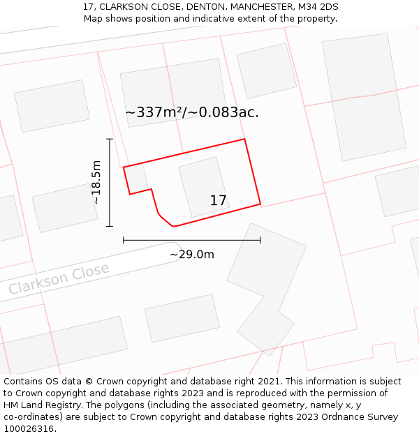 17, CLARKSON CLOSE, DENTON, MANCHESTER, M34 2DS: Plot and title map