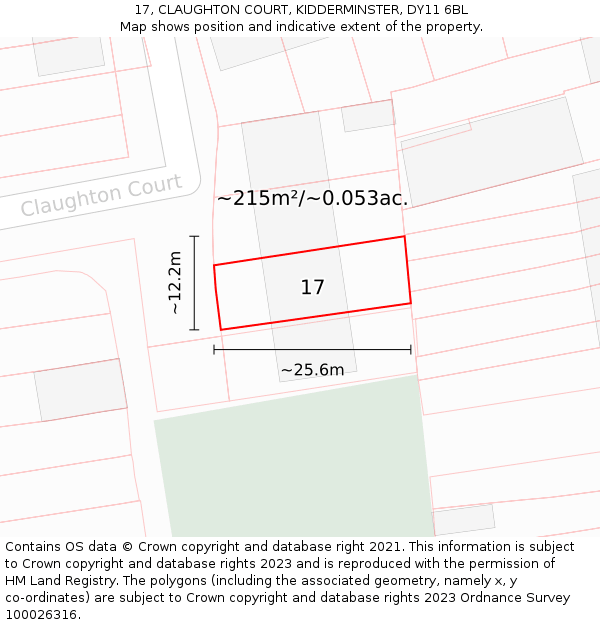 17, CLAUGHTON COURT, KIDDERMINSTER, DY11 6BL: Plot and title map