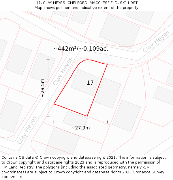 17, CLAY HEYES, CHELFORD, MACCLESFIELD, SK11 9ST: Plot and title map