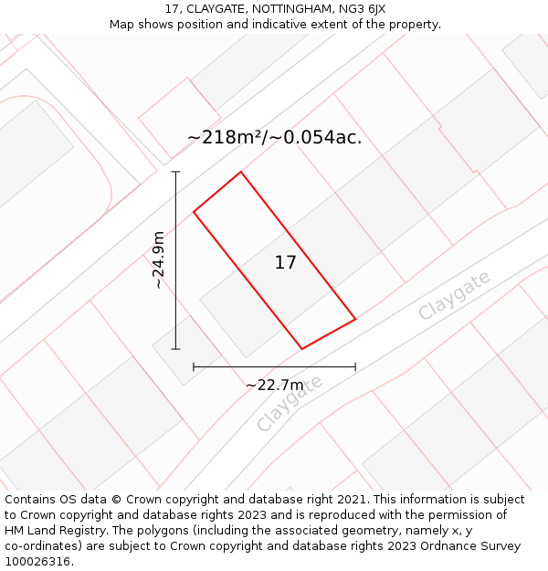 17, CLAYGATE, NOTTINGHAM, NG3 6JX: Plot and title map