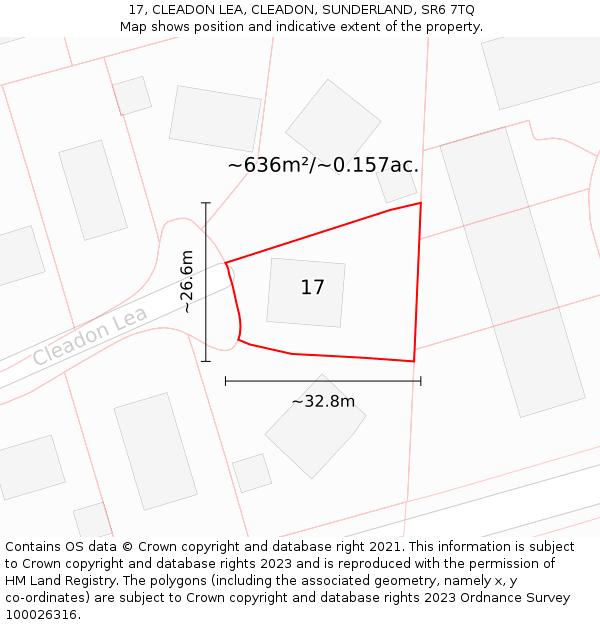 17, CLEADON LEA, CLEADON, SUNDERLAND, SR6 7TQ: Plot and title map
