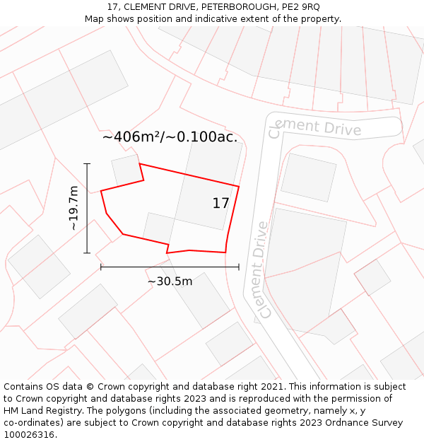 17, CLEMENT DRIVE, PETERBOROUGH, PE2 9RQ: Plot and title map