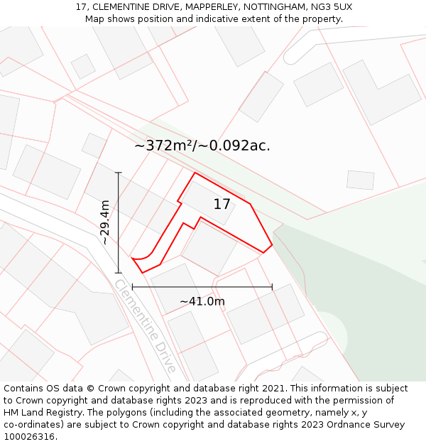 17, CLEMENTINE DRIVE, MAPPERLEY, NOTTINGHAM, NG3 5UX: Plot and title map