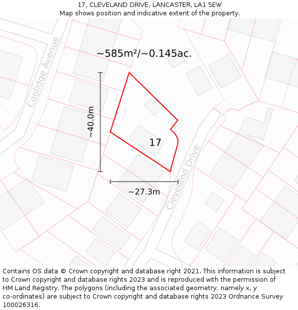 17, CLEVELAND DRIVE, LANCASTER, LA1 5EW: Plot and title map